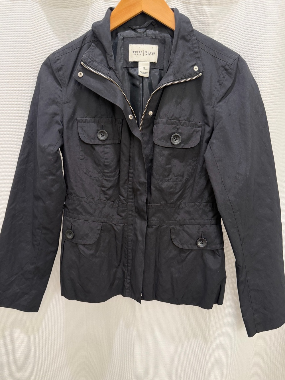 White House Black Market Black Utility Jacket with Button-Flap Pockets